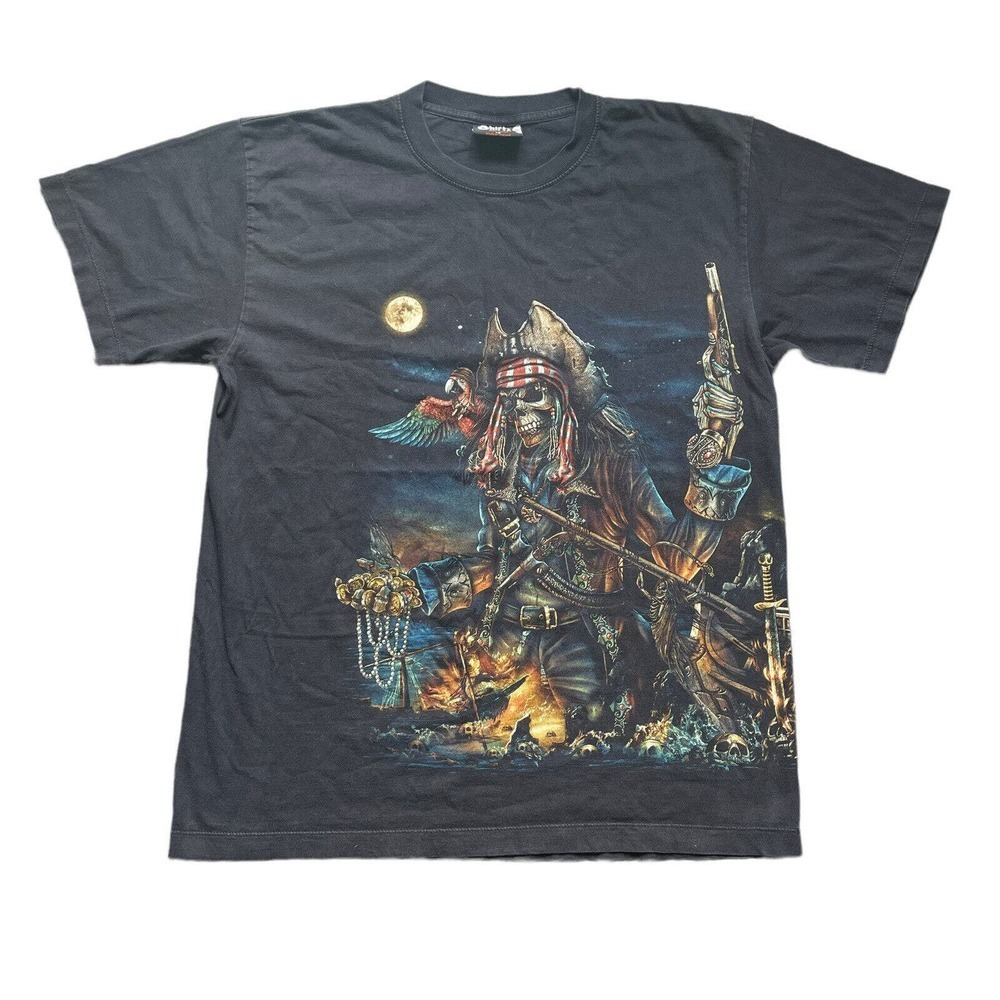 SKULL SHIRTZ PIRATE DOUBLE SIDED‎ Graphic T-SHIRT SIZE Large Wrap Around